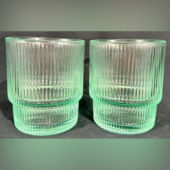 Jonathan Adler Other - Jonathan Adler Biba Glass Ribbed Tumblers - Set of 2 - 13oz each - Aquamarine